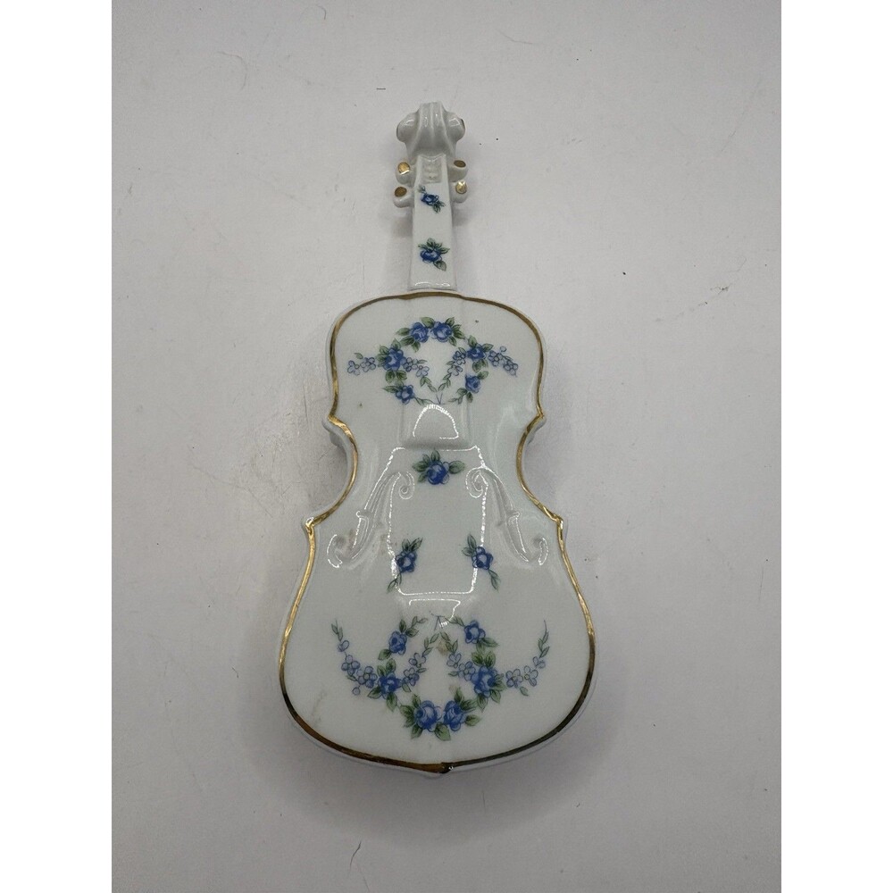 Andrea By Sadek Floral Violin Instrument Porcelain Trinket Box